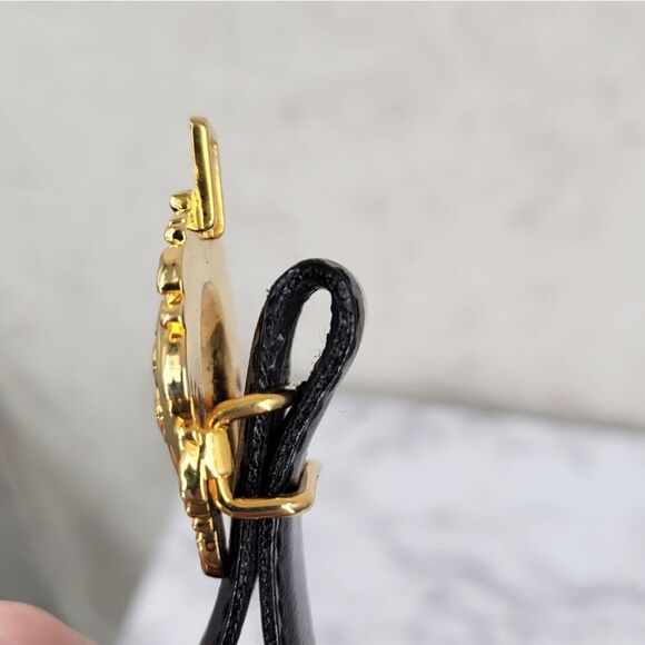 Black Leather Belt with Gold Toned Crest Medallions Conchos - Picture 11 of 12